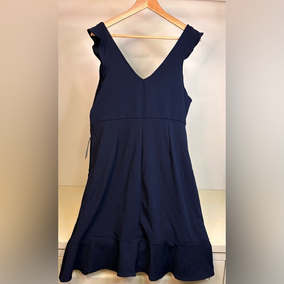 NWT The VANITY ROOM Womens Navy Blue Trumpet Skirt Fit and Flare V-Neck Dress XL - Picture 3 of 4